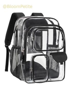 18 Inch Clear Backpack Heavy Duty PVC Bookbag 16" Laptop Sleeve 8 Pockets School